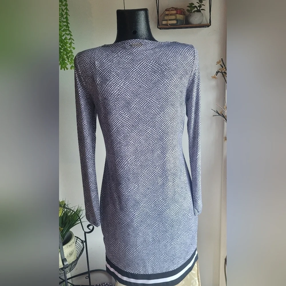 Michael Kors Black And White Geometric Patterned Tunic Shift Dress Size M - Picture 7 of 7